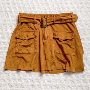 Zara Trafaluc Cognac Faux Suede Skirt with Belt